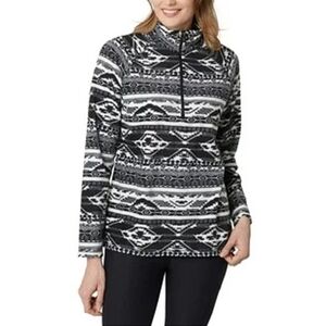 Eddie Bauer 1/4 Zip Fleece Pullover Aztec Pattern Black White | Women's Size L